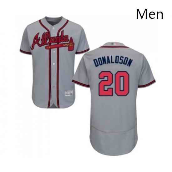 Mens Atlanta Braves 20 Josh Donaldson Grey Road Flex Base Authentic Collection Baseball Jersey